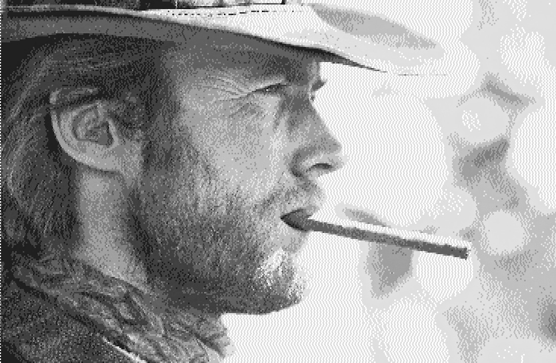 Portrait with Sierra dithering algorithm showing detailed error diffusion and smooth tonal transitions