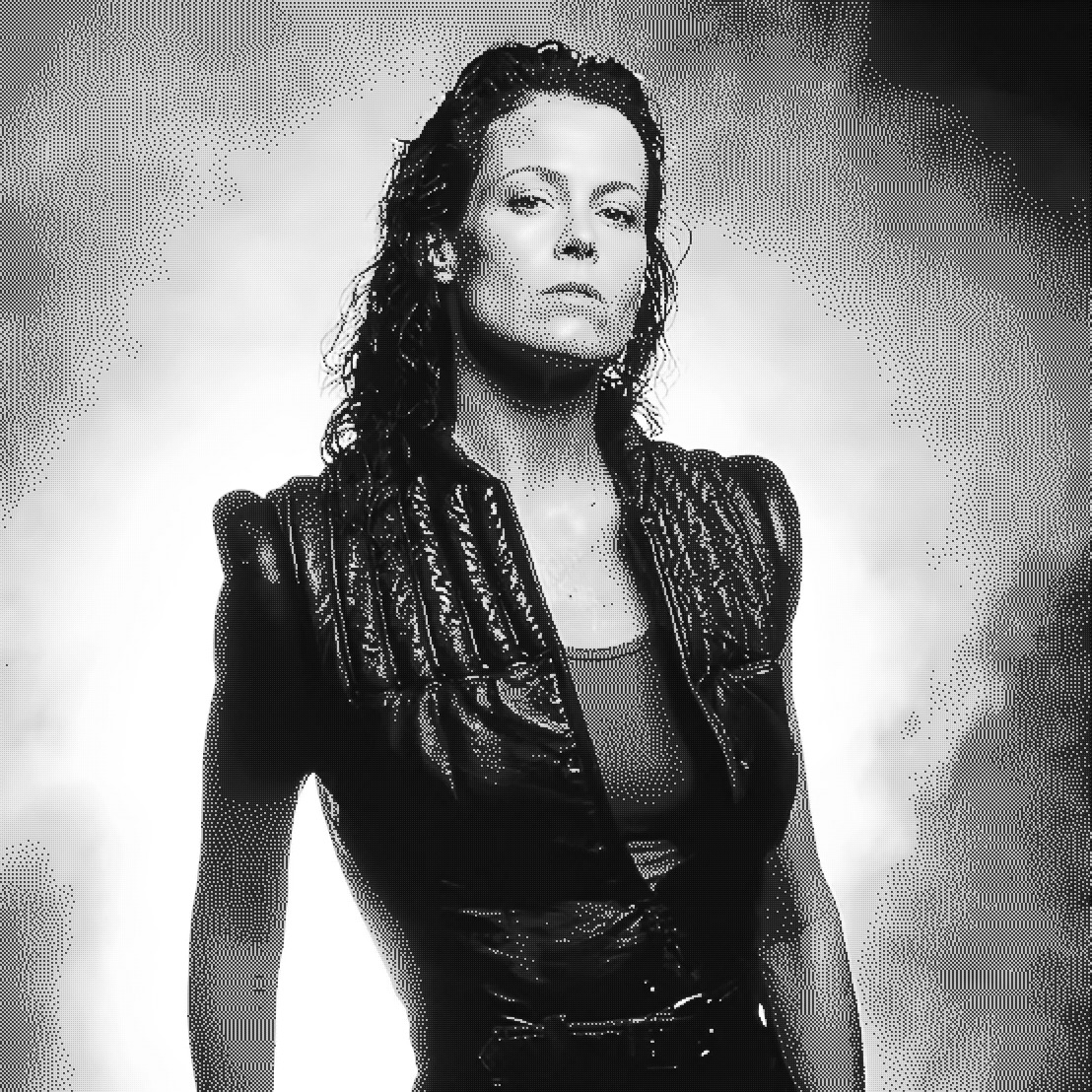Ripley from Alien with Floyd-Steinberg error diffusion dithering showing smooth gradient transitions and natural color reproduction